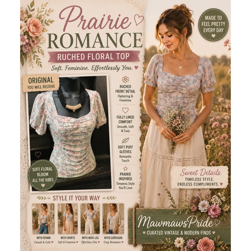 Ruched Floral Mesh Prairie Cottagecore Balletcore‎ Top Fairycore S